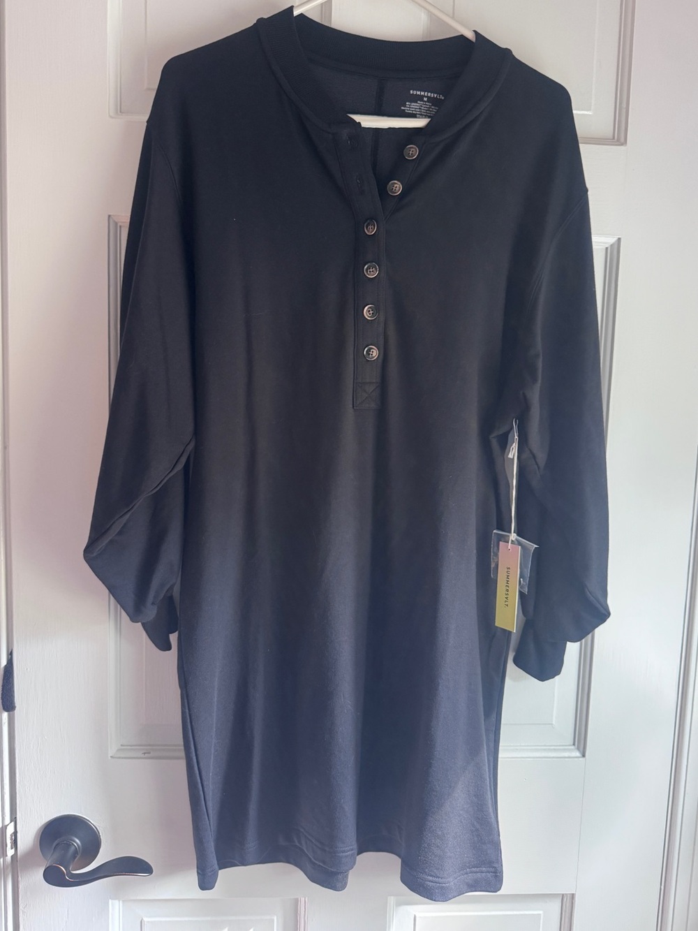 SUMMERSALT The Henley Dress Black Long Sleeve Sweatshirt Dress Size Medium NWT